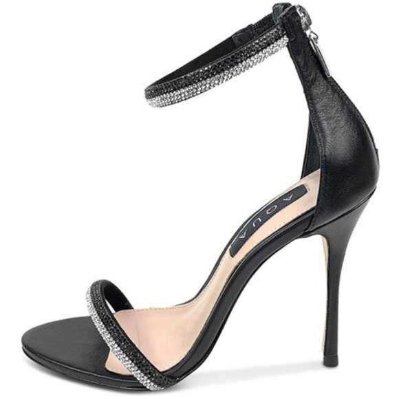 NIB [Aqua] Olivia Rhinestone Ankle Strap Jet Black Stiletto Heels Women's Sz 9.5 - Picture 2 of 13